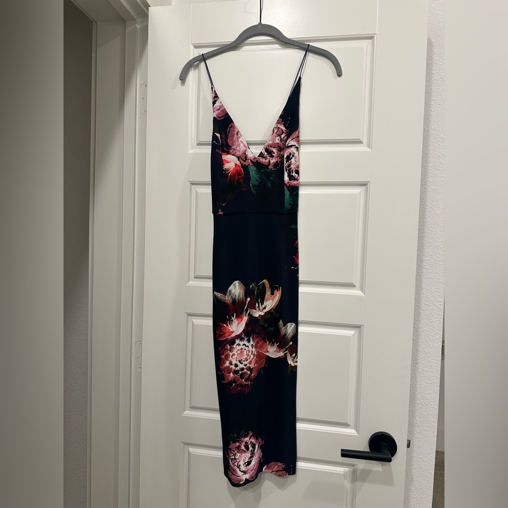 Topshop Spaghetti Stap Midi Navy Blue Floral Dress
